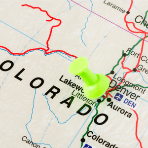 Colorado map with thumbtack